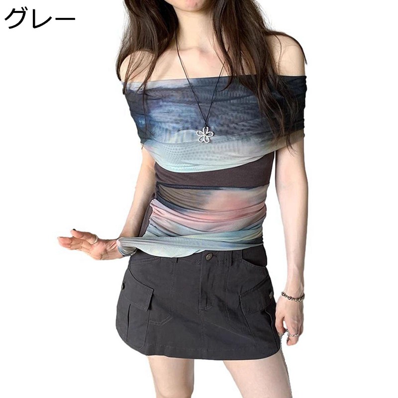 シアートップス tシャツ ワンショルダー 半袖 日焼け レディース 透かし 夏 涼しい プルオーバー 薄手 メッシュ タイダイ染 ストリート系 パンク系 セクシー 夏 部屋着 カジュアル シンプル