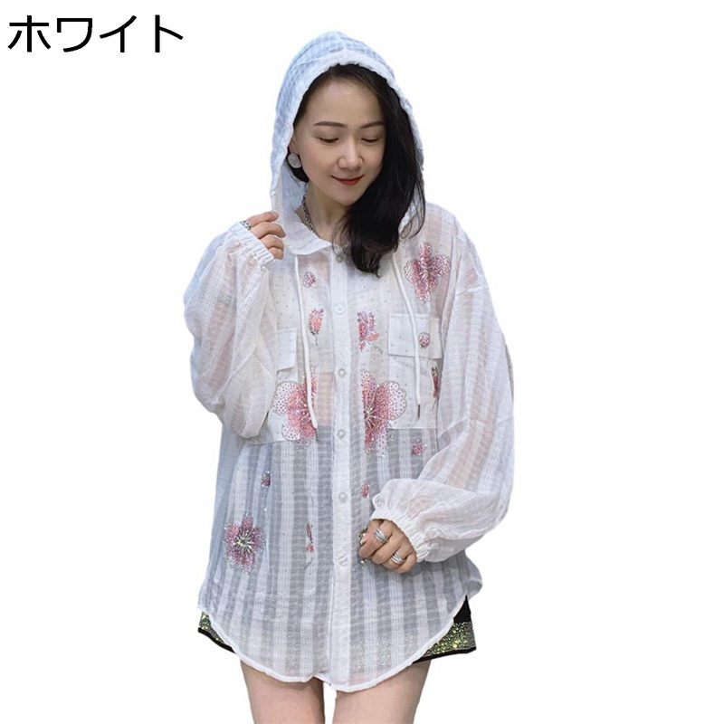 シャツ 花柄 フード付き レディース 紫外線防止ジャケット 夏パーカー 羽織り 熱中症対策 通気性 ラッシュパーカー シアー感 ゆったり シンプル 蒸れない ウィンドブレーカー 通勤 お出かけ 日常