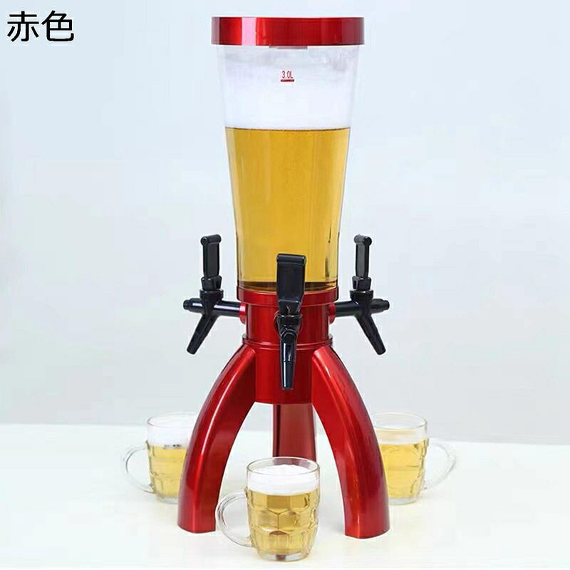 酒ディスペンサー クリアビールタワーディスペンサー ドリンクサーバー 蛇口付き 冷蔵庫ドリンクサーバー 透明 三脚 使いやすい 大容量 お酒 ウイスキー/飲料/ワイン/ビール対応