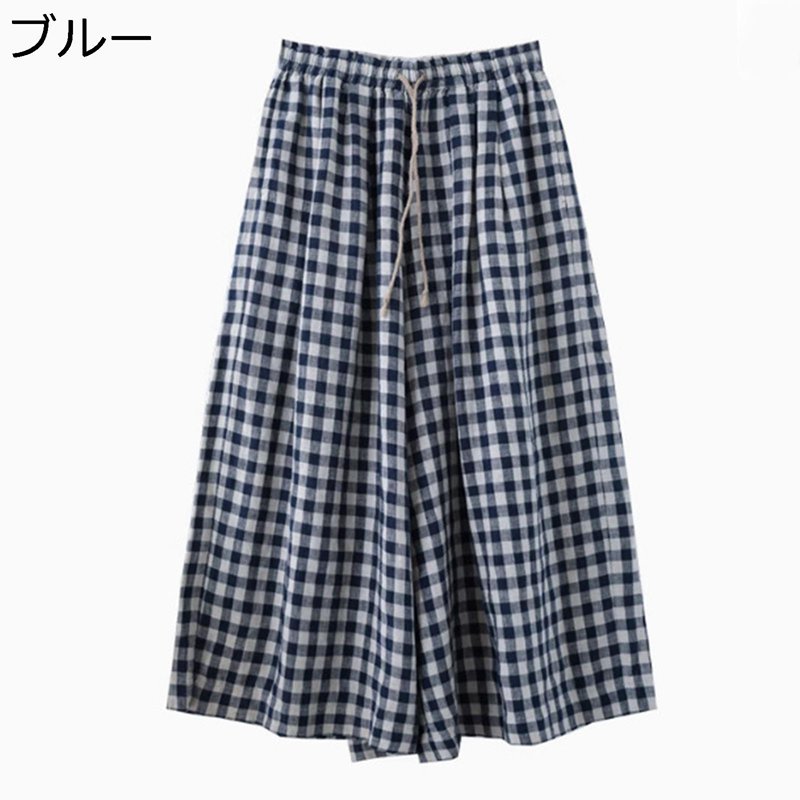 ワイドパンツ ガウチョパンツ レディース 格子柄 スカーチョ キュロット チェック柄 体型カバー ゆったり ロング 涼しい ウエストゴム 圧迫感ゼロ レトロ 春 夏 秋 ルームウェア デイリー