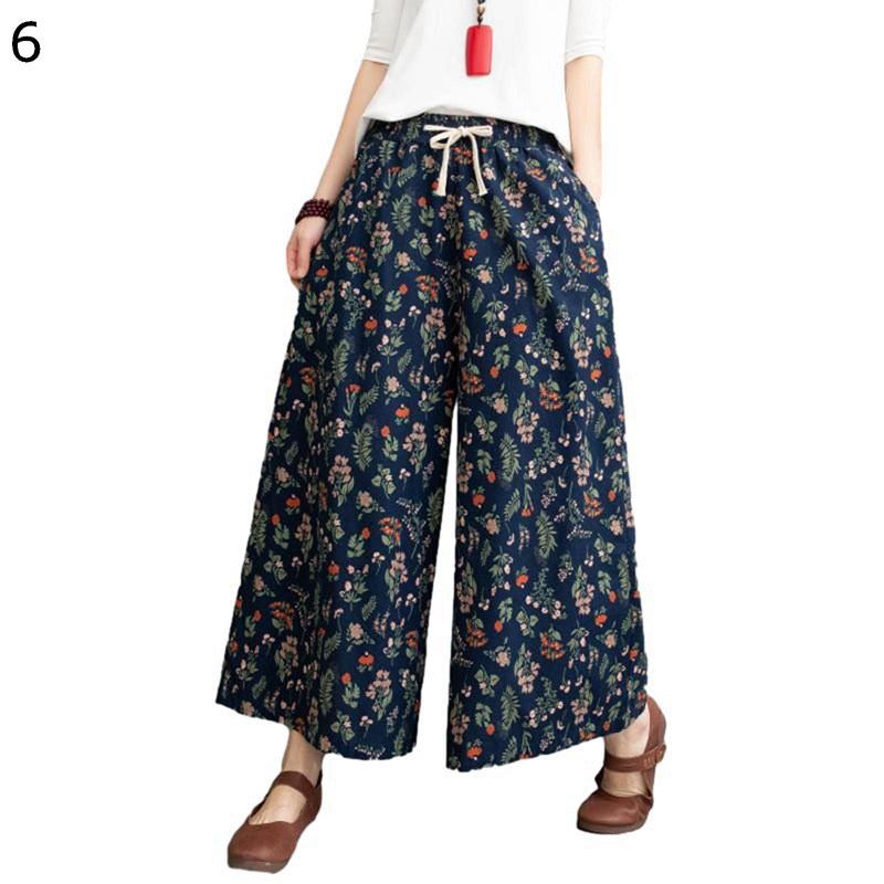 花柄 ワイドパンツ ロングパンツ レディース ヴィンテージ 総柄 キュロット チノパン ウエストゴム調整でき オーバーサイズ 通気性良い 薄手 ソフト 甘めのコーデ 四季 ルームウェア 旅行 民族風