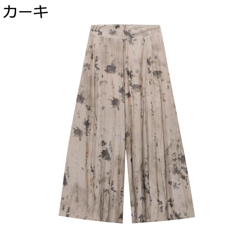 キュロットスカート 花柄 中華風 レディース スカートパンツ ガウチョパンツ シフォン ワイドシルエット 体型カバー ヴィンテージ 9分丈 ボトムズ ウエストゴム 外出 ショッピング 夏服