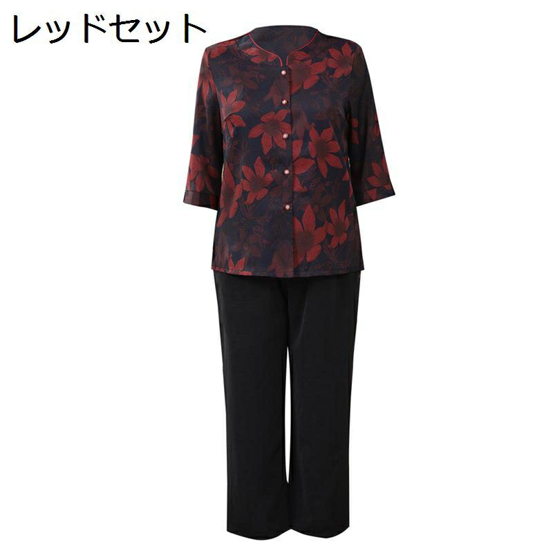 花柄シャツ シニアファッション 七分袖シャツ チュニック ブラウス 60-80代 おばあちゃん お洒落 放熱性 汗染み防止 カジュアル エレガント トップス ズボン 春アンサンブル 7分袖 敬老の日 ギフト