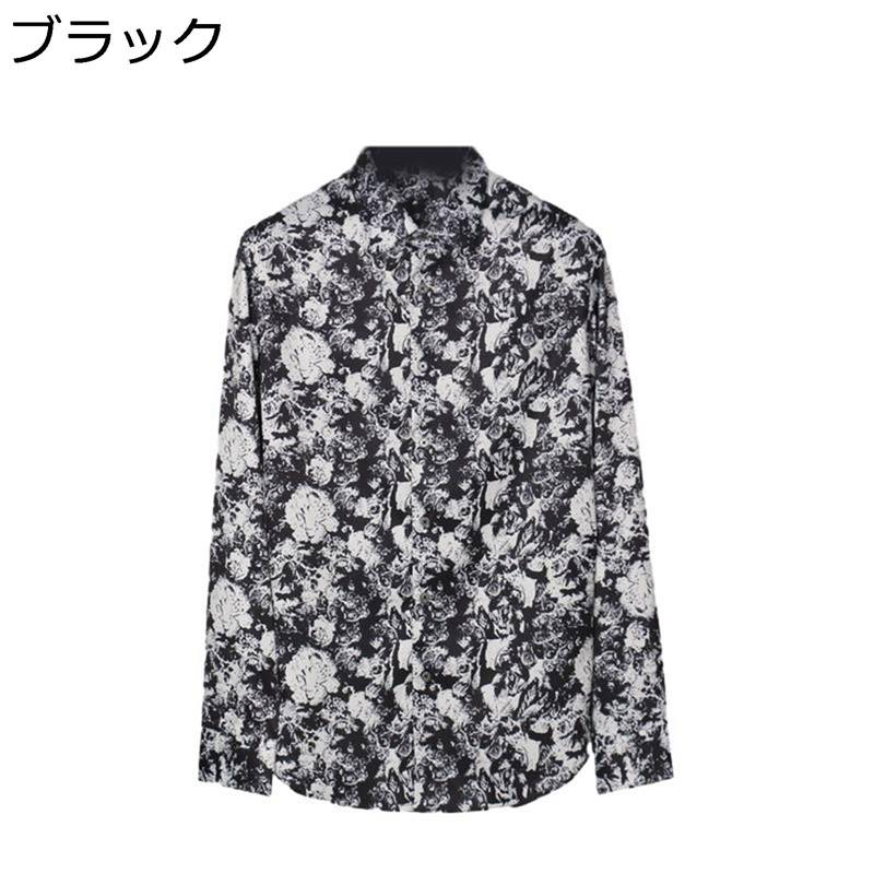 シャツ メンズ ローズ プリント 長袖 ストリート系 スタイリッシュ 細身 おしゃれ キレイめ 大きいサイズ 個性的 ハンサム 若者 トップス 日常着用 トラベル お出掛け お洒落