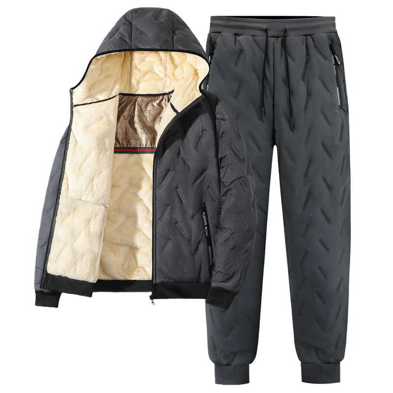 中綿ジャケット フード付き 2点セット メンズ キルト加工 厚手 大きいサイズ 裏ボア 春秋服 スウェット 保温性 暖か 長袖 上着 ロングパンツ おしゃれ 運動 アウトドア トレーニング スポーツウ