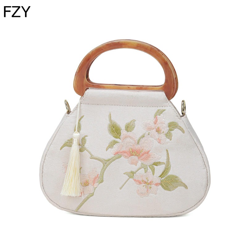 レディース パーティーバッグ ハンドバッグ 竹手提げ タッセル ベージュ ファスナー 結婚式 刺繍 和風和式 ショルダーチェイン付 クラッチバッグ 可愛い おしゃれ 復古 小物収納 宴会 成人式 フォーマル 母へ