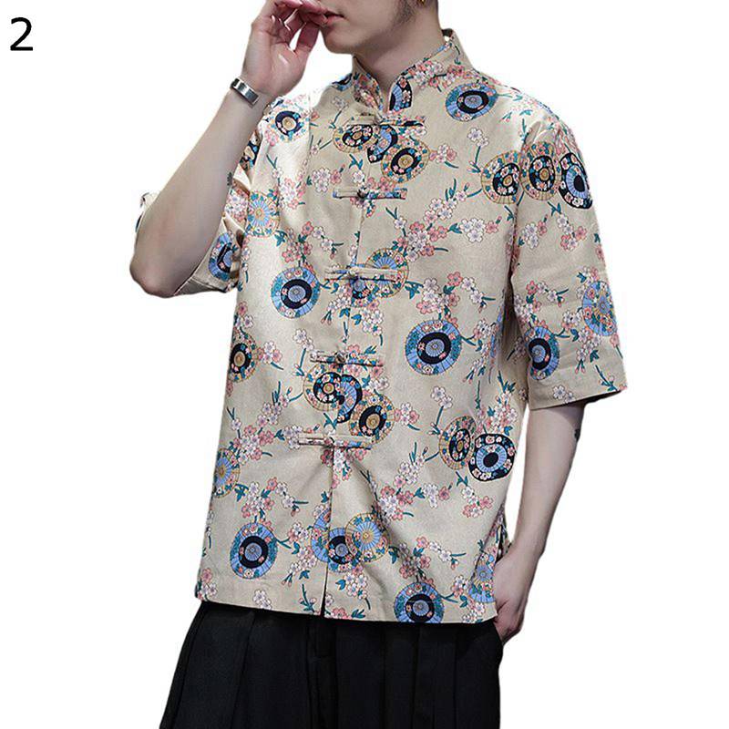 唐装 シャツ チャイナ風 半袖 薄い プリント柄 大きいサイズ ヴィンテージ 夏服 チャイナボタン カジュアル 漢服 ゆったり ファッション 日常着用 旅行 お出掛け 通勤通学