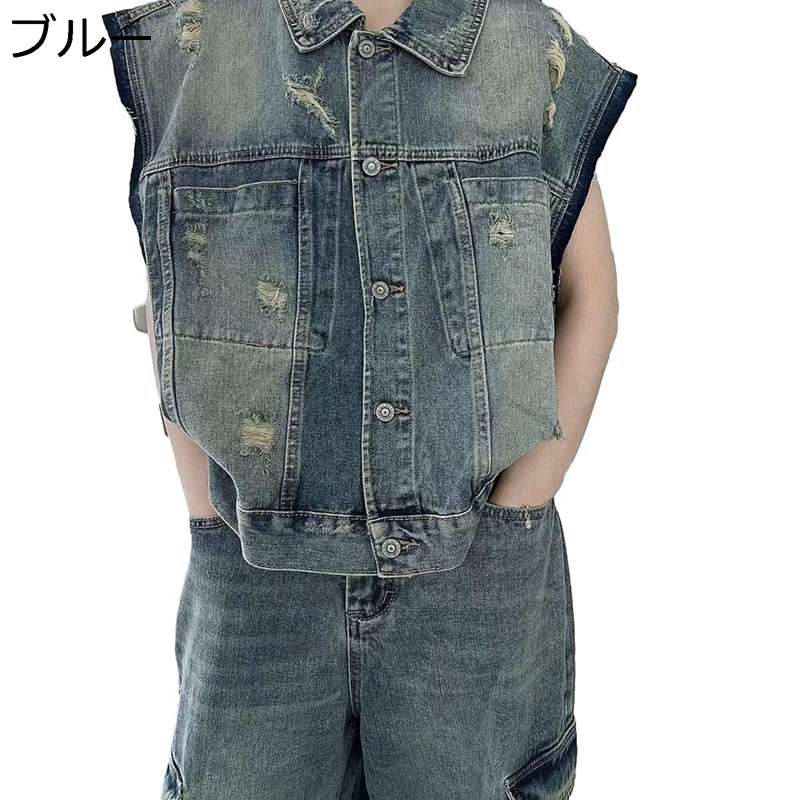 デニムチョッキ メンズ デニムジャケット 袖無し アウタートップス バイク用ベスト 細身 綿 春夏秋用 前開き 重ね着 欧米風 シンプル キャンプ ワークウェア