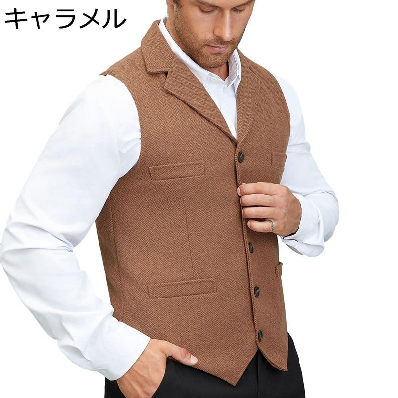ベスト メンズ ジレ 男性用 サラリーマン ボタンダウン 尾錠付き フィット調節 クラシック ビジネス 仕立て 春秋冬 就活 ホテル 発表会 成人式 披露宴