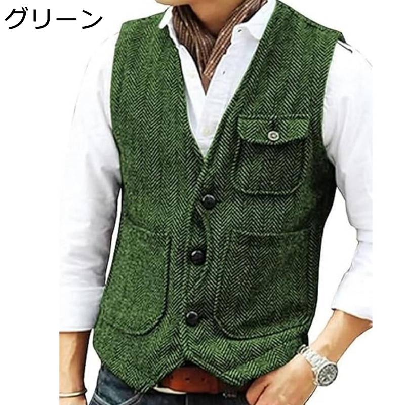 ジレベスト メンズ チョッキ 男性用 サラリーマン 前開き 尾錠付き 大きいサイズ 定番 ビジネスカジュアル 仕立て 春夏向け 演出 バー 演奏会 入学式 冠婚葬祭