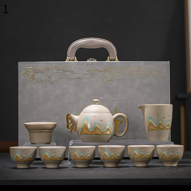 急須 ティーポット 茶ポット 10点セット 湯呑み 持ち手付き 陶器 冷飲両用 紅茶 緑茶 日本茶 中国茶 保温 蓋付き 茶具 茶器揃な 創作 実用的 ギフト プレゼント 便利 シンプル 中国風