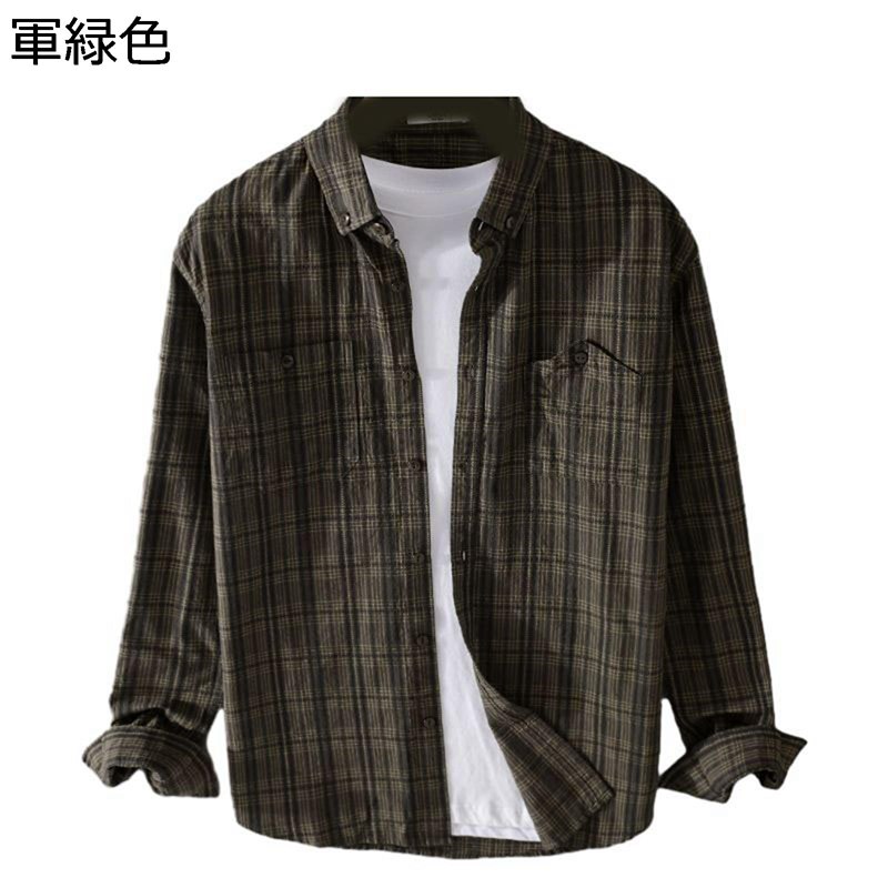 綿100 開襟シャツ 長袖 メンズ ジャケットシャツ コットン チェック柄 日系 薄い コート カジュアル ファッション 快適 おしゃれ 軽薄 通気吸汗 羽織り 春秋着