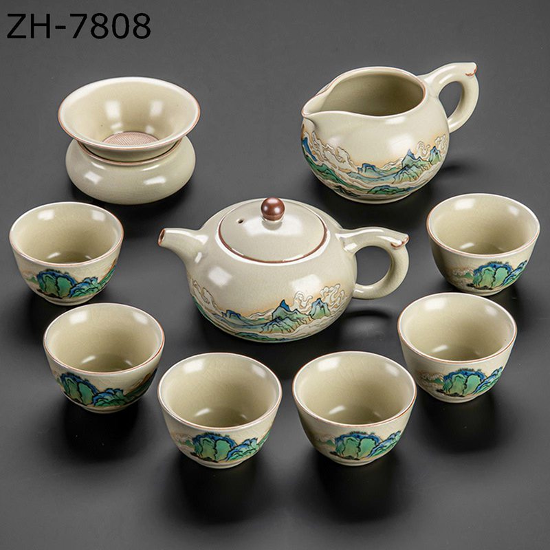 ティーポット ティーセット 急須 湯呑 陶器 温冷両用 山水絵柄 茶ポット フルーツティー ジュース 耐熱 茶道の練習 茶具セット ピッチャー 茶器揃な 初心者さん向け 本格派 プレゼント向け