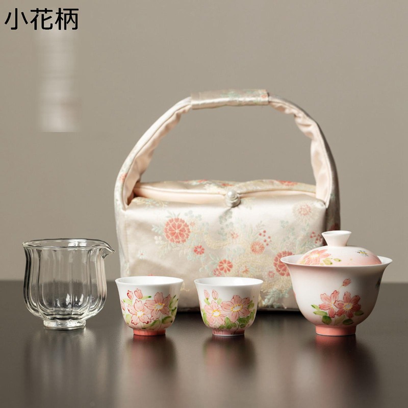 トラベルティーセット ティーセット 湯呑 携帯式 便利グッズ 蓋碗1個＋湯呑2個 海外旅行 家庭 来客用 軽量 洗いやすい ティーカップ 初心者向け 本格派 花柄 ギフト プレゼント 先輩 シンプル