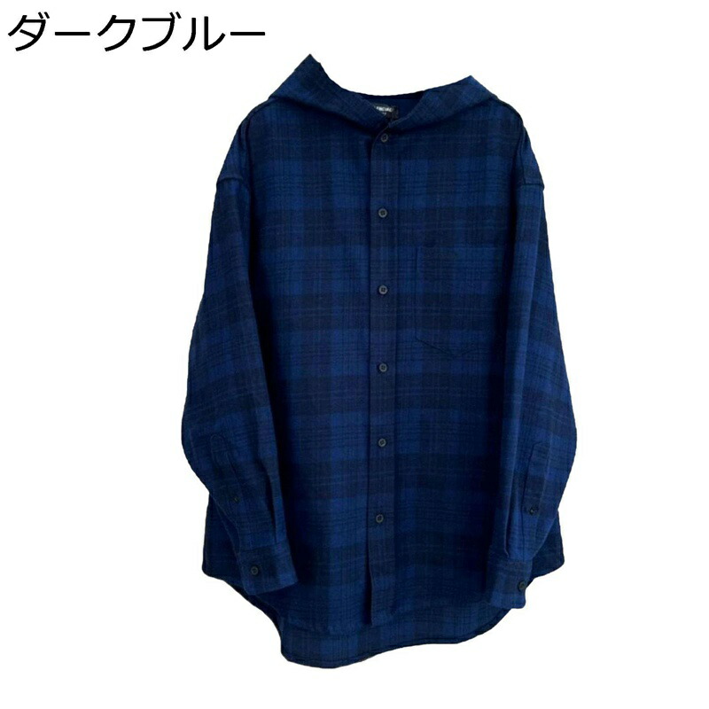 チェック柄シャツ フード付き レディース メンズ アメカジ ヴィンテージ シャツジャケット 春秋服 ボタンダウン 形態安定 速乾 透湿 通気性 体型カバー ゆったり ハンサム 男女兼用 日常