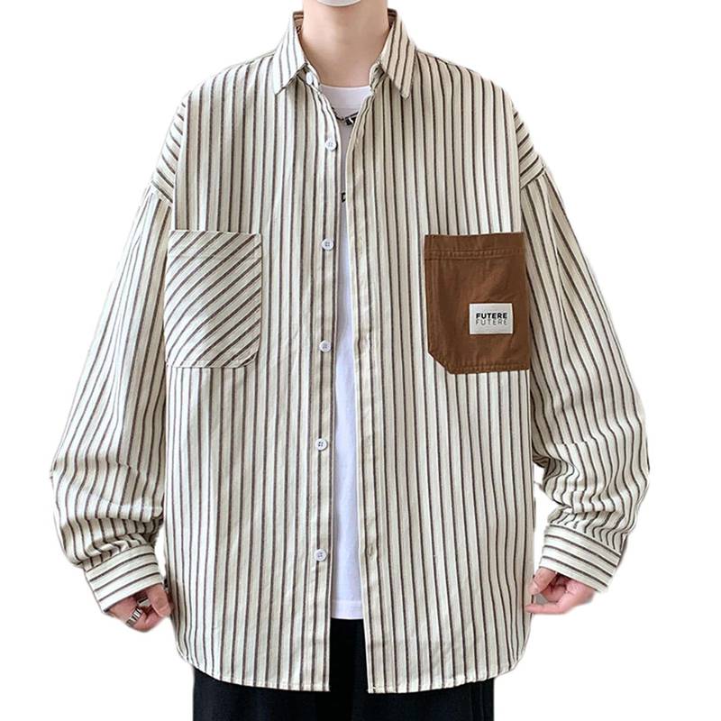 ストライプシャツ メンズ 100％コットン 長袖シャツ カジュアルシャツ 春夏秋 開襟 オシャレ 日焼け止めアウター 速乾通気 吸汗 薄い 軽い ゆったり 着まわし 外出 ストリート