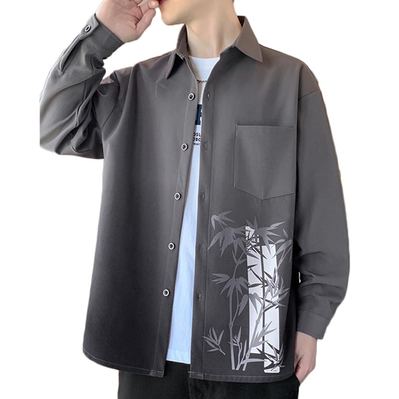 メンズ シャツ 長袖 大きいサイズ M~4XL ボタンダウン 竹柄 折り襟シャツ 上着 アウター 着心地良い ストリート ハンサム カジュアル ファッション 若者 通勤 通学 散歩 日常 秋 インナー