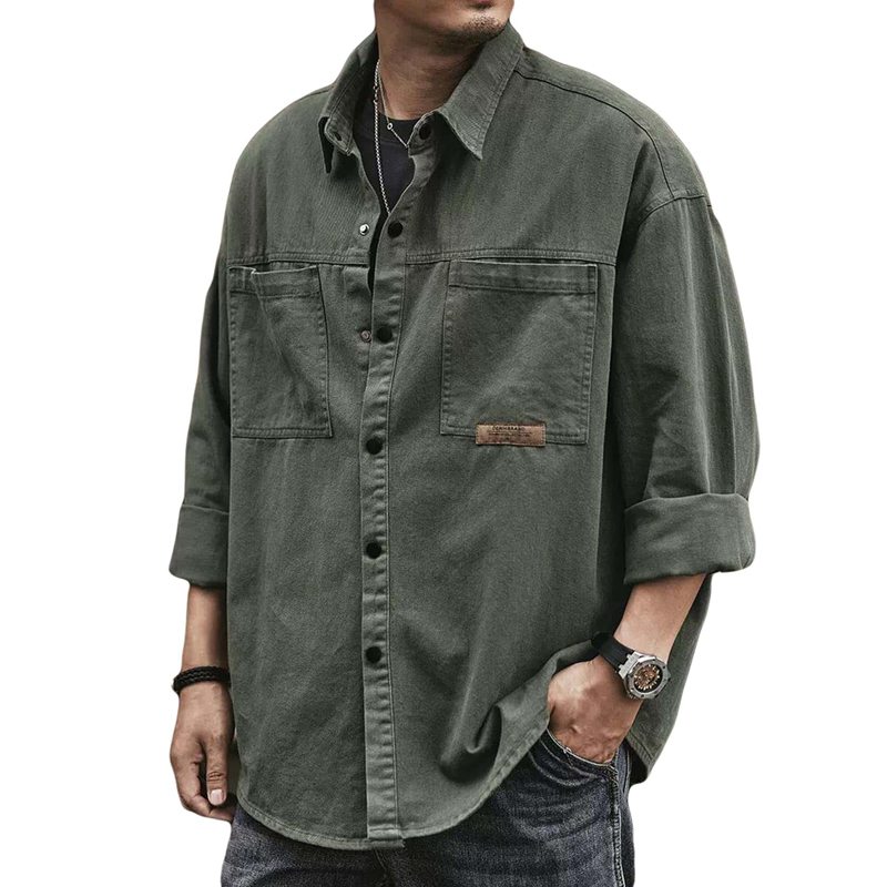 -7XL アメカジ 開襟シャツ ヘビーウェイト メンズ シャツジャケット ヴィンテージ 厚手 ワーク風 春秋冬アウター カジュアル ブラウス オーバーシルエット 復古 お洒落 ハンサム 春服 秋服