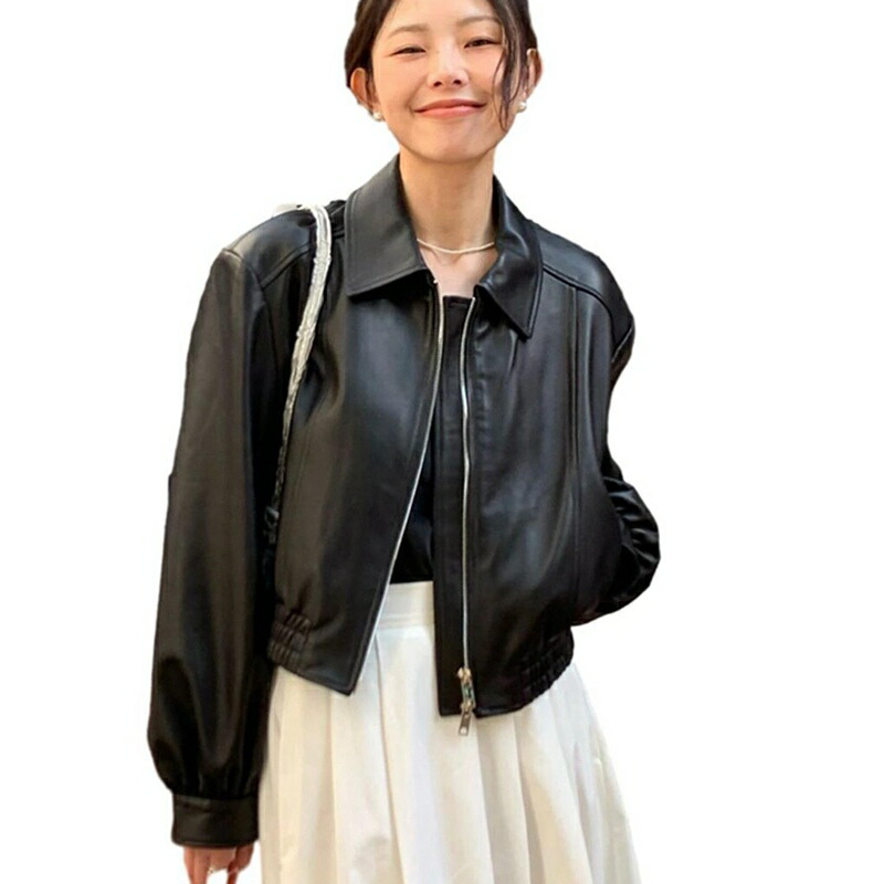 本革 ジャケット レザージャケット 皮ジャン レディース 長袖 無地 シングル ジップアップ ポケット ヴィンテージ おしゃれ 折り襟 ゴムバンド かっこいい スリム ストリート 都市風 秋服 春