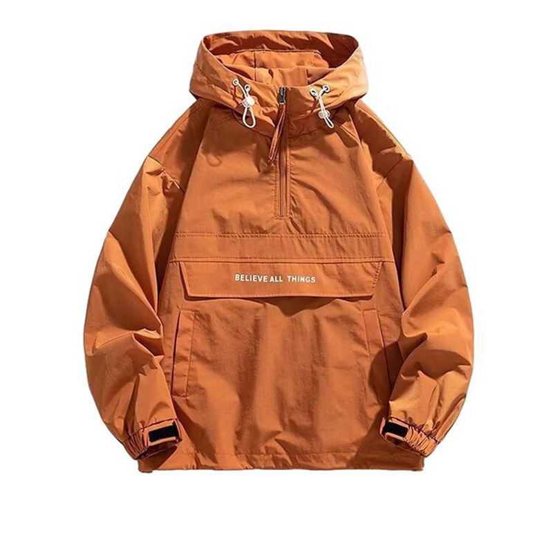 マウンテンパーカー アウトドアジャケット ハーフジップ フード付き 春秋服 メンズ 防寒着 保温 長袖 シンプル 軽量 大人 BIGシルエット カンガールポケット 登山 キャンプ ラッシュパーカー 上