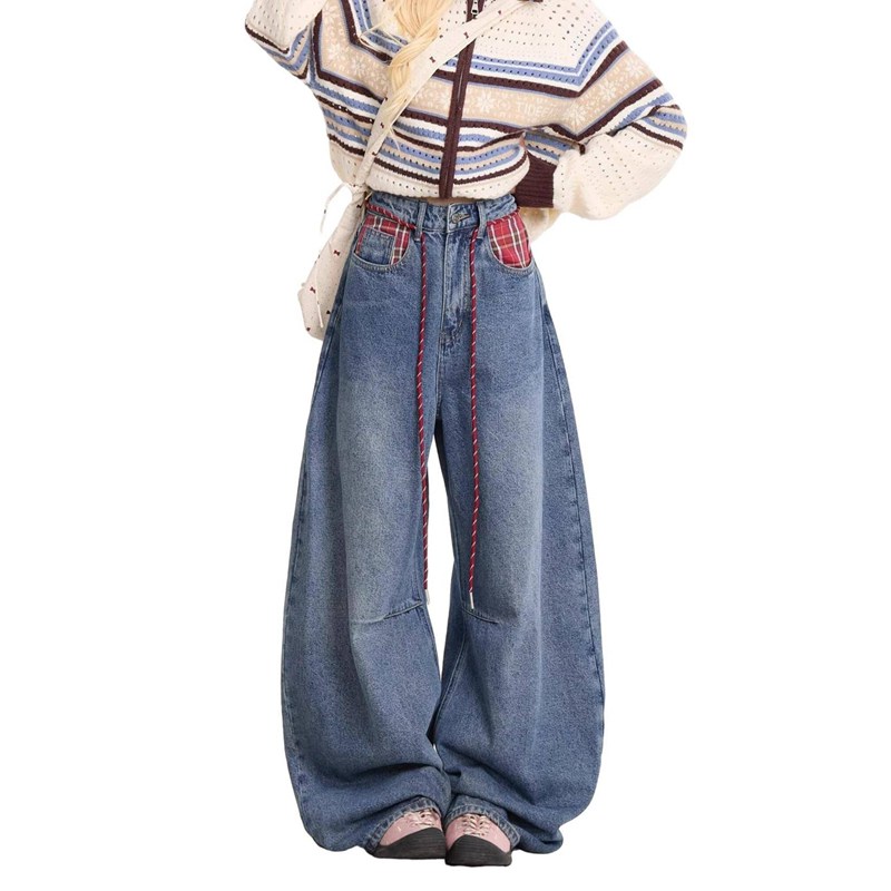 デニムパンツ ワイド ロングパンツ メンズ 春物 ブーツカット チェック柄 男女兼用 バギー ジーンズ ボトムス 大きいサイズ ルーズ 街着 B系 ヴィンテージ かっこいい hip hop オートバイ
