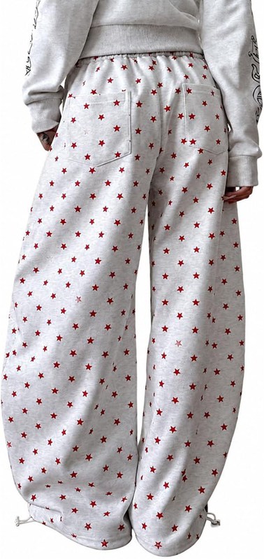 スウェットパンツ レディース ワイドパンツ 星柄 総柄 ストリート系 ゆったり 楽ちん 体型カバー ウエストゴム ドローストリング ロングパンツ カジュアル こなれ感 アメカジ｜FUKUOKA ストアサービス