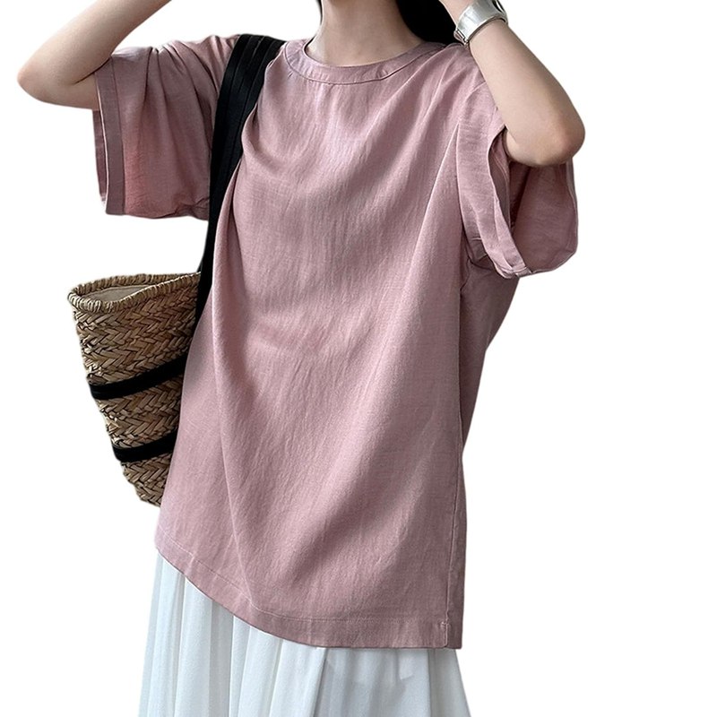 綿麻 ティーシャツ レディース 夏服 トップ 半袖 馬鹿でかい大いさ ゆったり 心地好い 無地 ティーシャツ トップス 上着 厚地の外套 カットソー 御洒落 好いたらしい 体型取りまかなう 森御嬢さん 通い 通学 日常