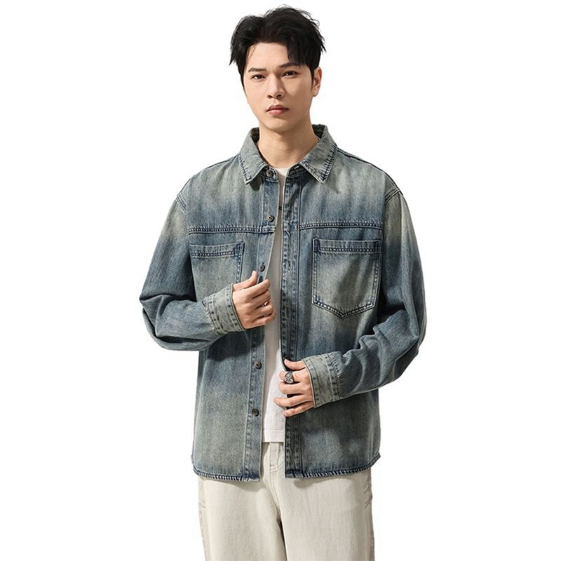 心地好いプルオーバー 襟付き添い人 ジーンズプルオーバー メンズ 長袖 夏服 ウォッシュ製作 レトロ 名取り草落ち込む 馬鹿でかい大きさ 薄っぺら 気持ちいい 通気性 透湿 厚地の外套 細工物 彼 砂浜 通学通い 旅する 盛りだくさん