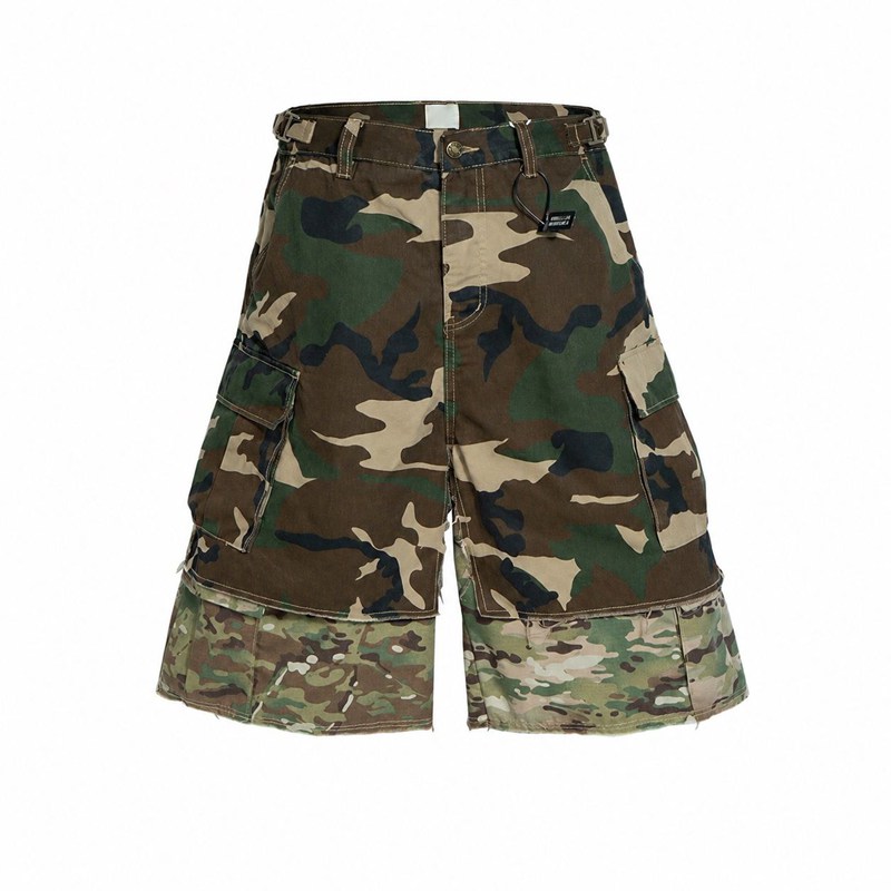 カーゴショートパンツ 短パン メンズ 夏着 レディース ユニセックス メンズ ストリート系 レイヤード風 裾フリンジ ワイドシルエット 七分丈 カジュアル サルエルパンツ デザインボトムス 春夏物｜FUKUOKA ストアサービス