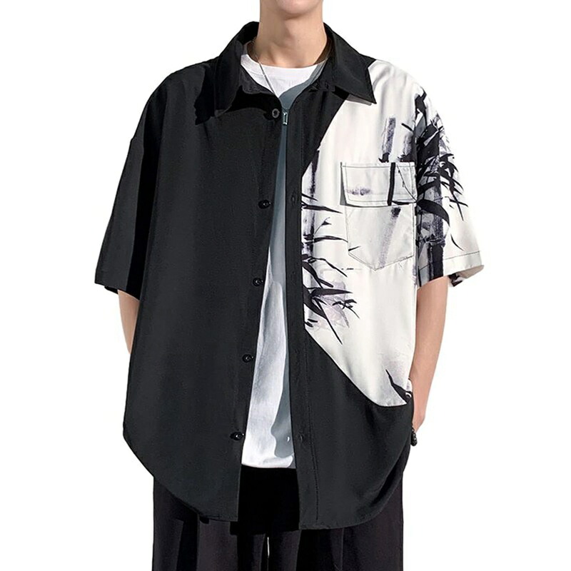 メンズ ティーシャツ 水墨画 竹 5xl 中華風 うつり変わり 唐装 冷やりとした さらさら 五分袖 開襟ティーシャツ 名取り草 好いたらしいな 他愛も無い 手当たりが似つかわしい 古典派音楽 カンフー服 太極拳服 武術 シャツアウター 羽織 旅する