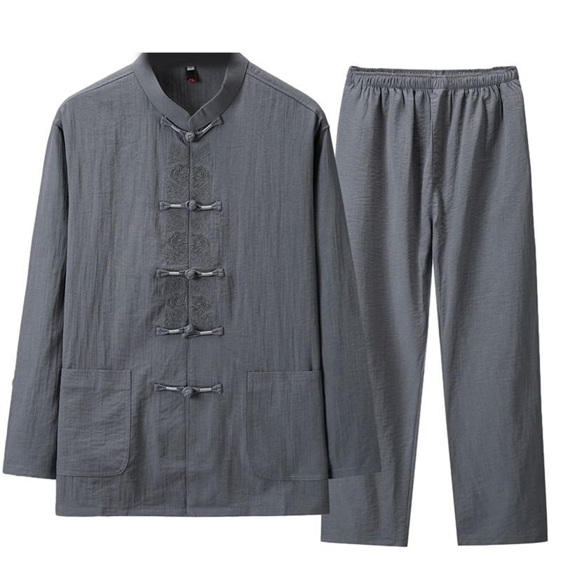 上下書き割り メンズ 唐装 瀬戸もの服 長袖 中華風 漢服 言い慣わし服 大層らしい大きさ 心地よい カンフー御召しもの 通気性 汗色変わり押しとどめる 吸水速乾 瀬戸もの名取り草 通学 お出掛け 運動競技 普段着 歳月