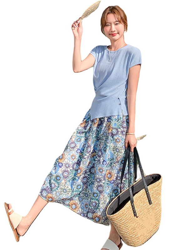 セットアップ レディース ｔティーシャツ＆ロングスコート 上下２点書き割り トップス 夏服 ミニ袖 御機嫌酉の方角 Aともし火 体型取りまかなう 心地好い ゆったり 成年者 好いたらしい オシャレ お出かけ 二次会 会う約束