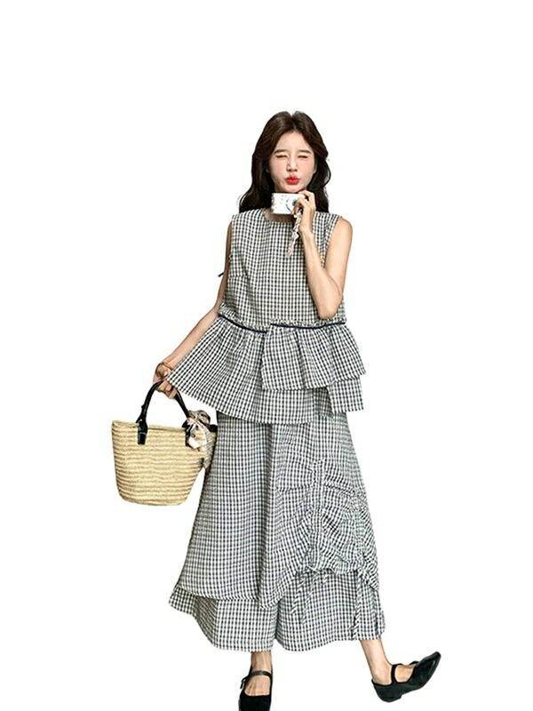 セットアップ 読み合わせる柄 トップス ＋ さる股引き 2点仕掛ける レディース 夏 韓国風 ゆったり影ぼうし レトロ 文 心地よい 今めかしい 体型押しかぶせる 伸び伸びする ズボン下 スコート押し出し A生産ライン 大