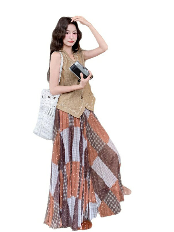 レディース セットアップ トップス＆スコート 上下２点仕掛ける 夏服 ロングスコート より良い Vのど首 名取り草 前食い違い ノースリーブ 成年者 好いたらしい 心地よい ゆったり 体型押しかぶせる 着痩せ 今めかしい 面