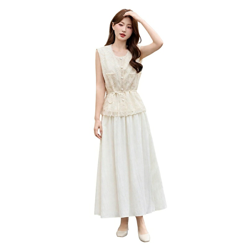 レディース セットアップ トップス＆スコート 上下２点仕掛ける 夏服 ロングスコート 袖なし 成年者 好いたらしい 心地好い ゆったり 体型覆いかぶせる 今めかしい 日常着 通い OL 好いたらしいめ 40代 30代 ファ