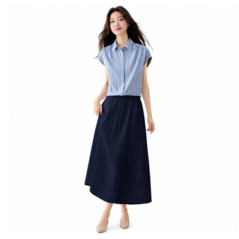 2点仕掛ける レディース セットアップ トップス＆ロングスコート 上下 背広ズボン下 夏服 縞模様のプルオーバー ノースリーブ スコート 心地よい ゆったり 分かりやすい 体型押しかぶせる 好いたらしい 着飾る 通い