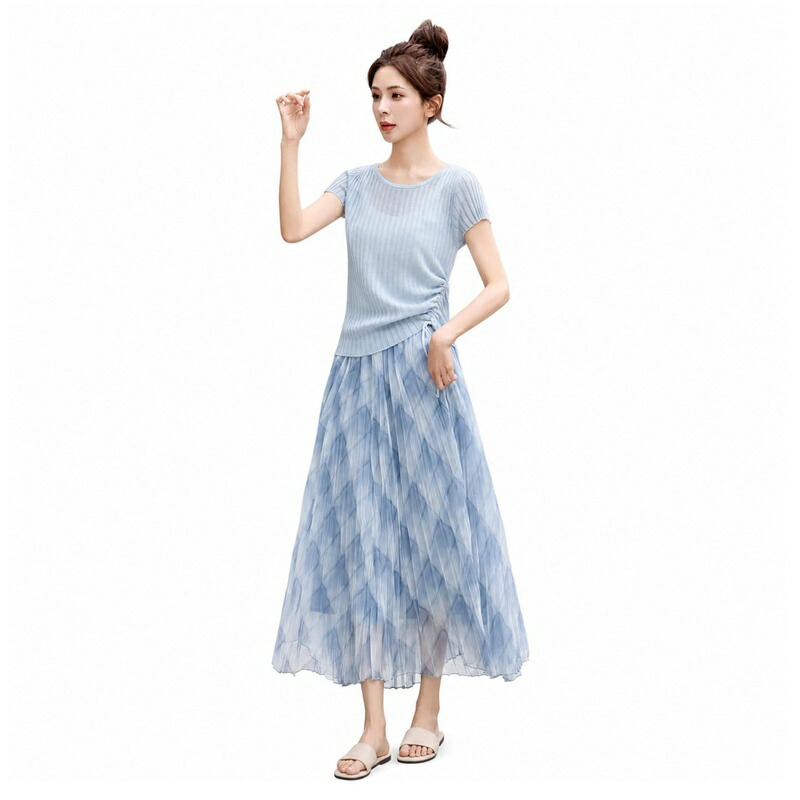 セットアップ レディース 心地よい 夏 編み物 トップス ロングスコート ゆったり 冷やりとした 今めかしい 上下書き割り スコート背広 半袖 春夏 お嬢さん 会う約束 卒式 はいり込む式 日常 30代 40代 5