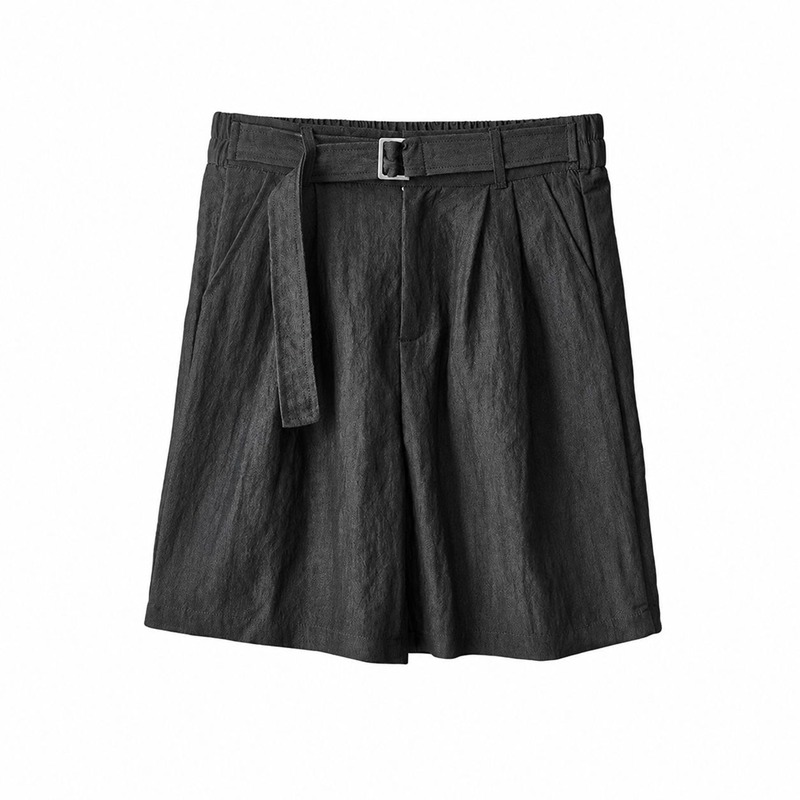 ショートパンツ メンズ ハーフパンツ ワイド ゆったり 膝上 五分丈 ウエストゴム ベルト付き タック入り 綿麻風 通気性 涼しい さらさら カジュアル 無地 シンプル きれいめ 夏 ボトムス ズボン|FUKUOKA ストアサービス