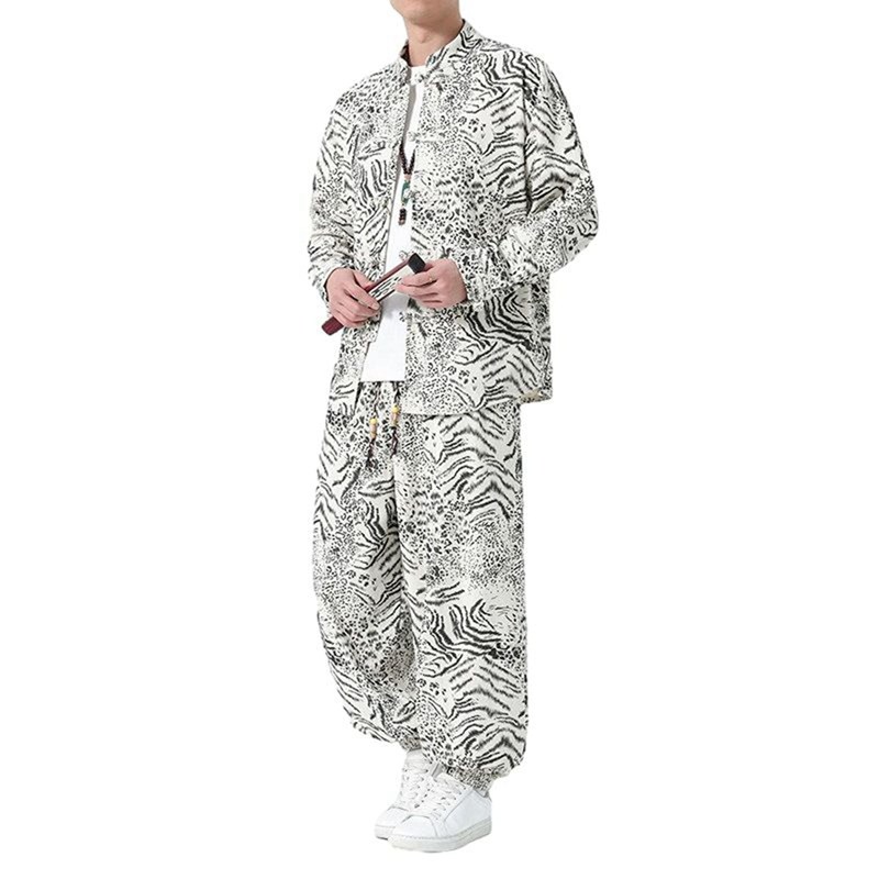心地よいプルオーバー ヒョウ柄 メンズ 上下仕掛ける 長袖 立ち襟 春夏用 瀬戸もの服 お肌に人懐っこい 前食い違い ゆったり 名取り草落ちこむ 汗色変わり押しとどめる アウター 彼 舞い躍る 太極拳服 武術 表どおり
