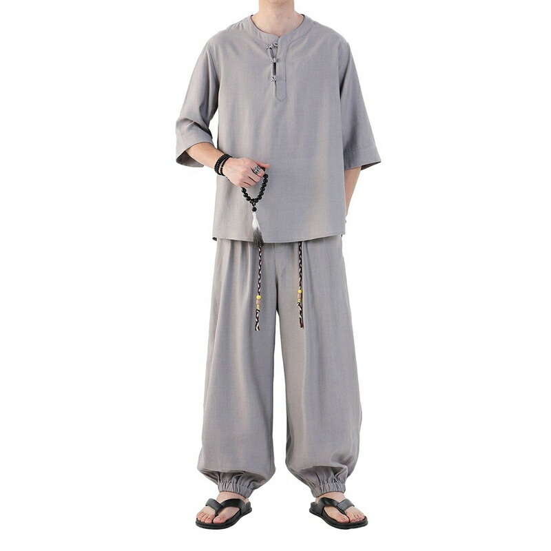 上下仕掛ける メンズ リネン tプルオーバー 半袖 夏用 瀬戸もの服 中華風 ゆったり 冷やりとした 冷感 襟付き添い人 名取り草式 広広としたズボン下 汗色変わり押しとどめる トップス 彼 カンフー服 茶師服 でき事 通学 今めかしい