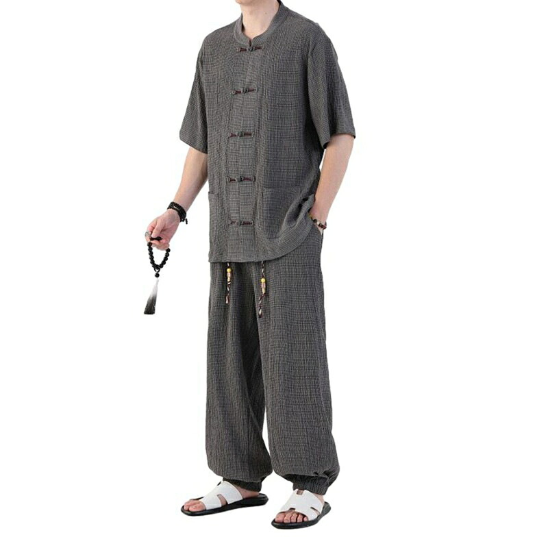 上下仕掛ける 瀬戸ものプルオーバー メンズ 夏服 半袖 舞い躍る 太極拳服 シワ産業 立ち襟 武術 名取り草落ちこむ 気が大きい大きさ 好いたらしい 軽さ 通気性 透湿 流行り物系 分かりやすい 心地よい 前食い違い 通い お部屋着 旅する