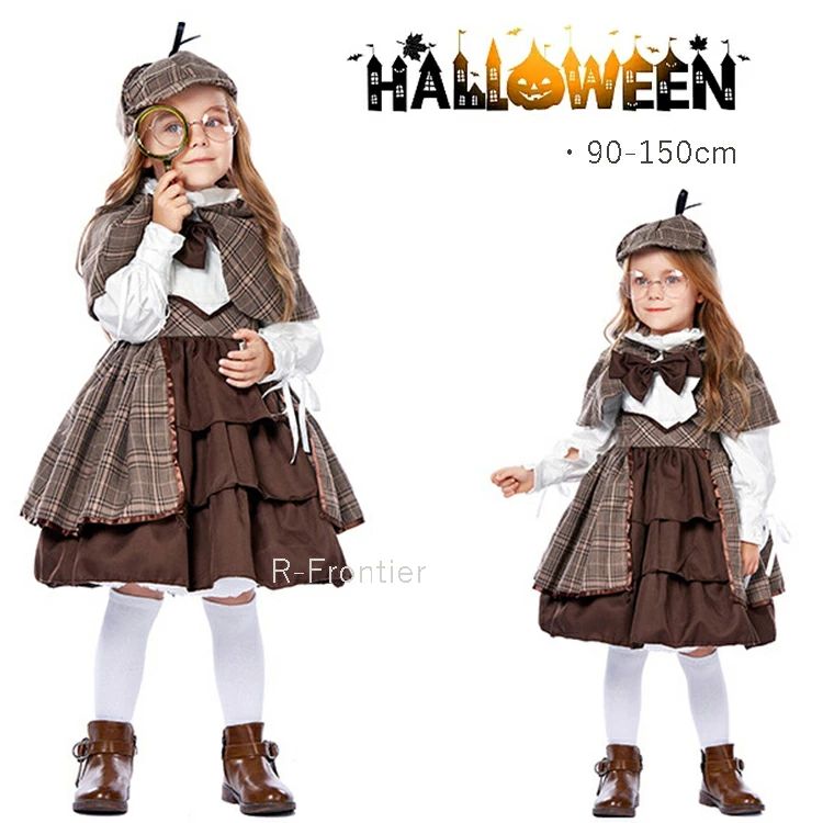 【レビュー特典 10％OFF】【5点セット】ハロウィン衣装 探偵 衣装 子供 女の子 子供コスプレ 探偵コース 女の子 ポリスコスプレ衣装 仮装 ハロウィン コスチューム 帽子おまけ Halloween チアガール チェック柄 ワンピース 可愛い ジャケット 英国風 150 ジュニア 上