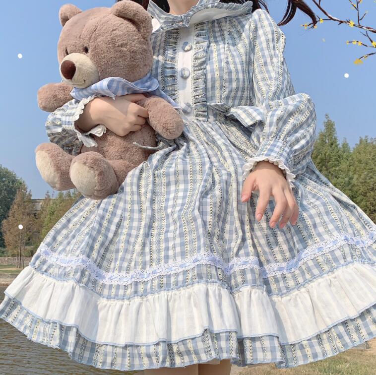 【レビュー特典 10％OFF】甘いロリータ服 甘ロリ ロリータワンピース 長袖ワンピース 可愛いロリータ服 チェック柄 プリンセスライン 大人コスチューム ゴスロリ コスプレ衣装 文化祭 学園祭 ハロウィン衣装 パーティードレス イベント 5色