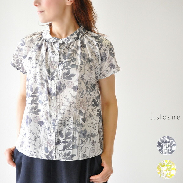 楽天市場 30代 40代 ファッション コーディネート 送料無料 リバティ 半袖 シャツ トップス ブラウス 半袖 花柄 レディース リバティ Liberty 綿100 コットン 日本製 J Sloane Sh138 ジェイスローアン Chouquetteシュケットレディース服