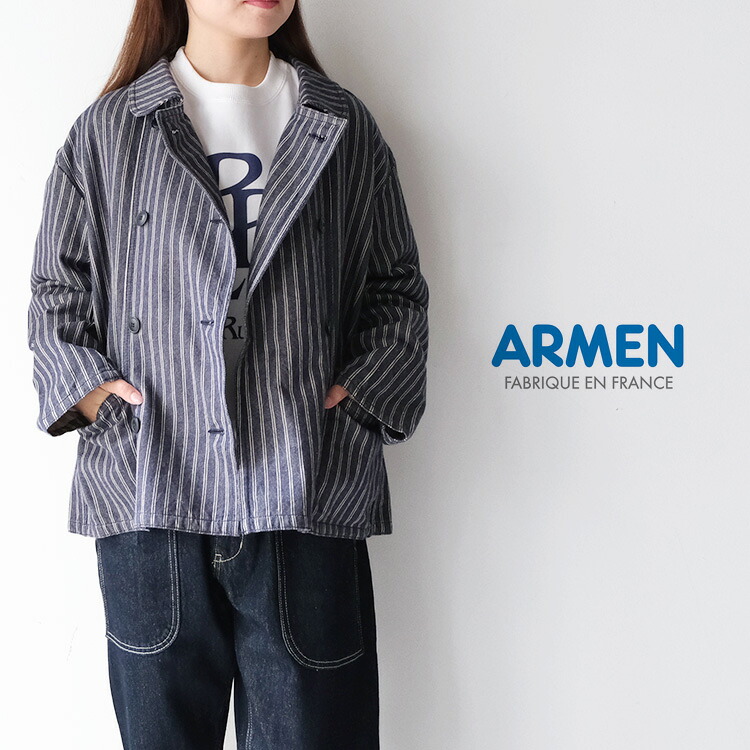 【LINE登録で500円オフクーポン】 ARMEN アーメン YARN DYED INDIGO 2STRIPE ROUND COLLAR DOUBLE JACKET ISNAM2571S インディゴストライプ ラウンドカラー ダブルジャケット ギフト プレゼント ランキング