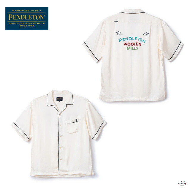 【SALE25%OFF 定価13,200円】 PENDLETON S/S PIPINIG EMBROIDERY OPEN COLLAR SHIRT 19802752 メンズ パイピングエンブロイダリーオープンカラーシャツ 半袖 刺繍 2025夏 オフホワイト ペンドルトン 正規取扱店
