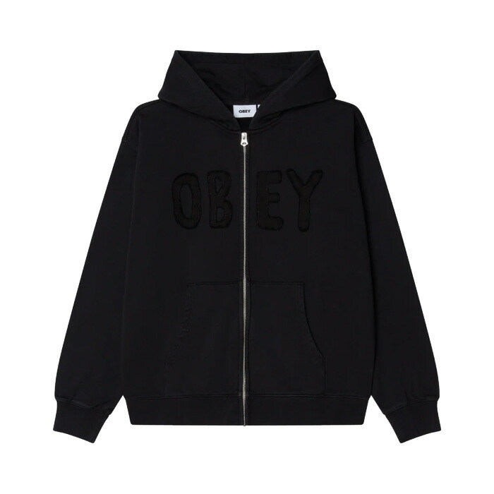 【SALE25%OFF 定価20,600円】 OBEY HYBRID FADED ZIP HOOD 112460032-25F ハイブリッド フェイデッド ジップ フード メンズ 羽織り ジップスウェット パーカー 黒 色落ち加工 メンズ ストリート ブランド オベイ 正規取扱店
