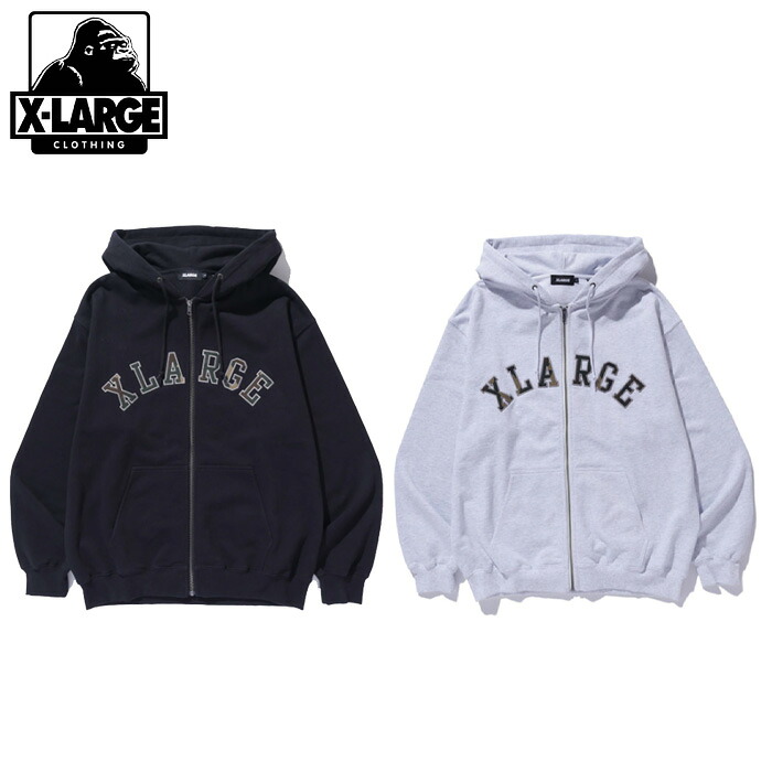 XLARGE CAMO PATCH ZIP UP HOODED SWEATSHIRT 101261012012 カモパッチジップアップフーデッドスウェットシャツ  パーカー ロゴタイプ メンズ 変装 フーディー 黒 薄墨色 表どおり 心地好い 26SS 春夏 エクストララージ 置き目取りまわし店 ASH(アッシュ)-BLACK(ブラック)