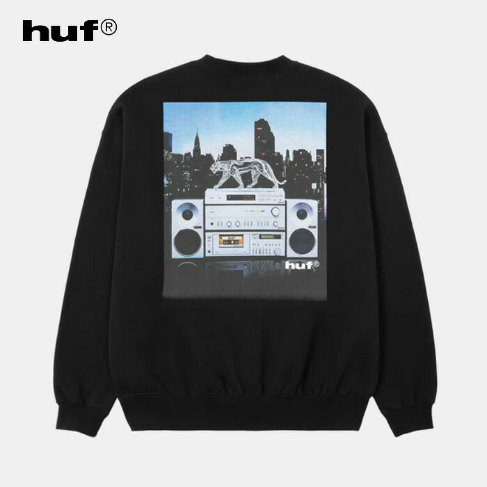 【SALE25％OFF 定価15,950円】HUF MIDNIGHT RADIO CREW PF00784HO25 ミッドナイトラジオクルー メンズ ユニセックス トレーナー バックプリント 黒 ストリート ブランド ハフ 正規取扱店｜STiTCH2004