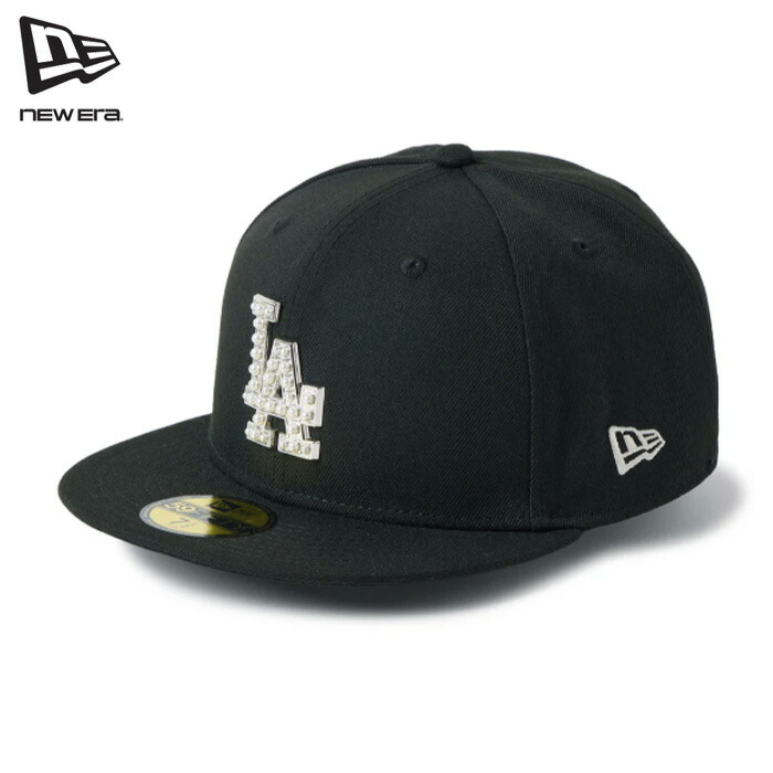 New Era 59FIFTY MLB Pearl Badge Los Angeles Dodgers 14745166 パール バッジ ロサンゼルス・ドジャース ブラック 黒 フラットバイザー 帽子 キャップ メジャーリーグベースボール 球団 野球 ユニセックス ニューエラ 正規取扱店